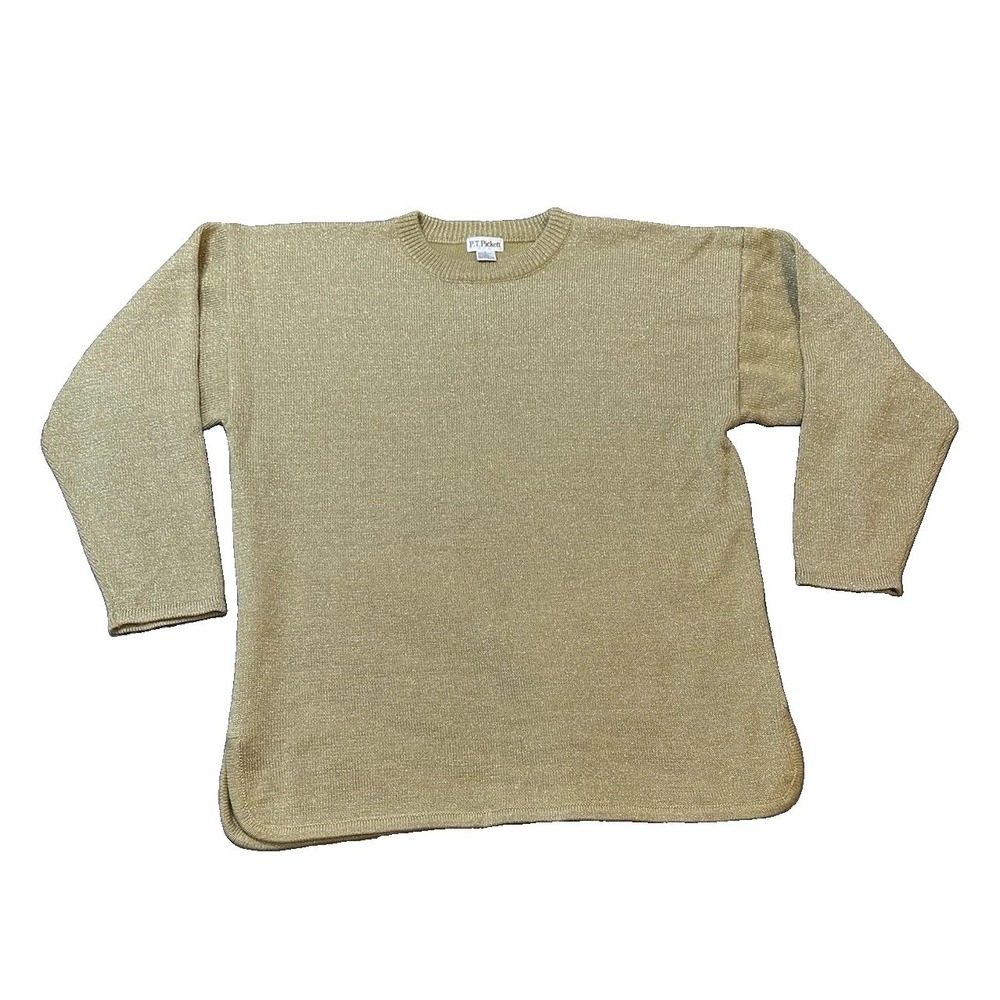 Vintage PT Pickett Gold Metallic Wool Blend Womens Sweater L Oversized Disco